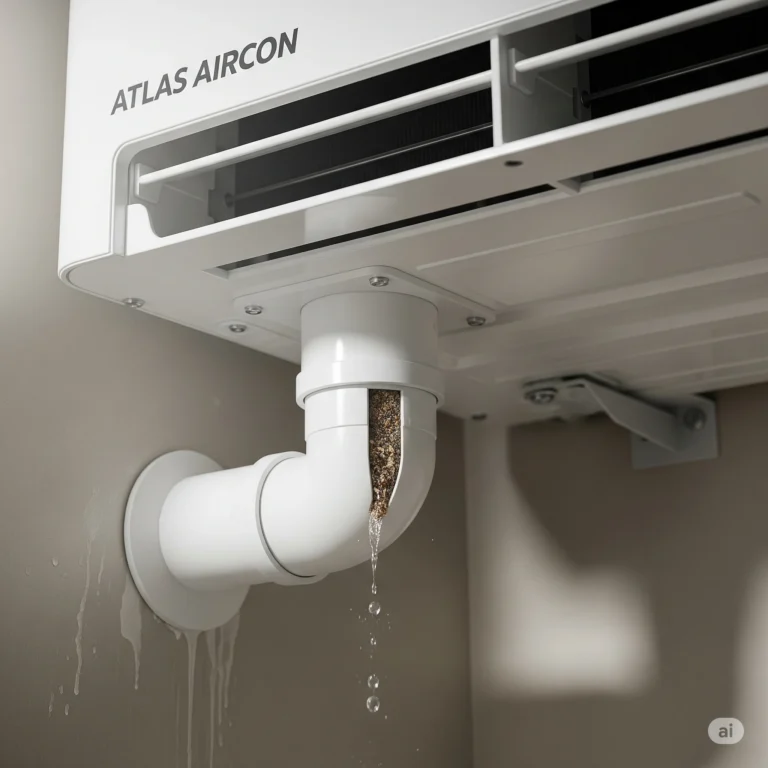 PVC drain pipe connected to an indoor AC unit possibly with a visible blockage