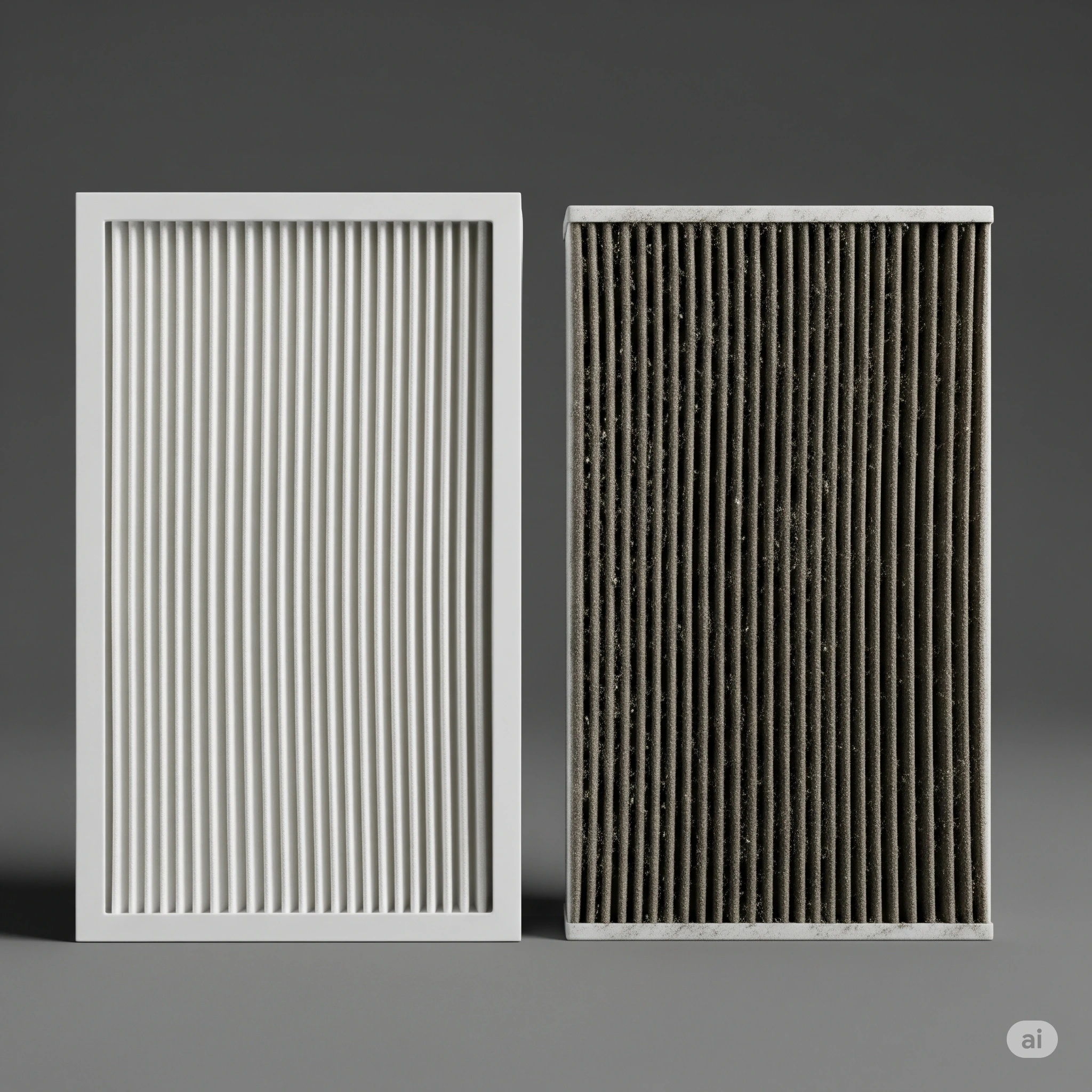 AC SERVICE showing a comparison of clean and dirty filters