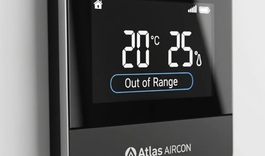 modern digital thermostat perhaps showing an error message or incorrect temperature