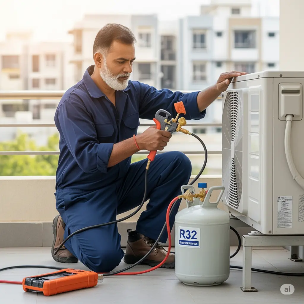Professional AC gas charging with leakage test and warranty in Vadodara by Atlas Aircon